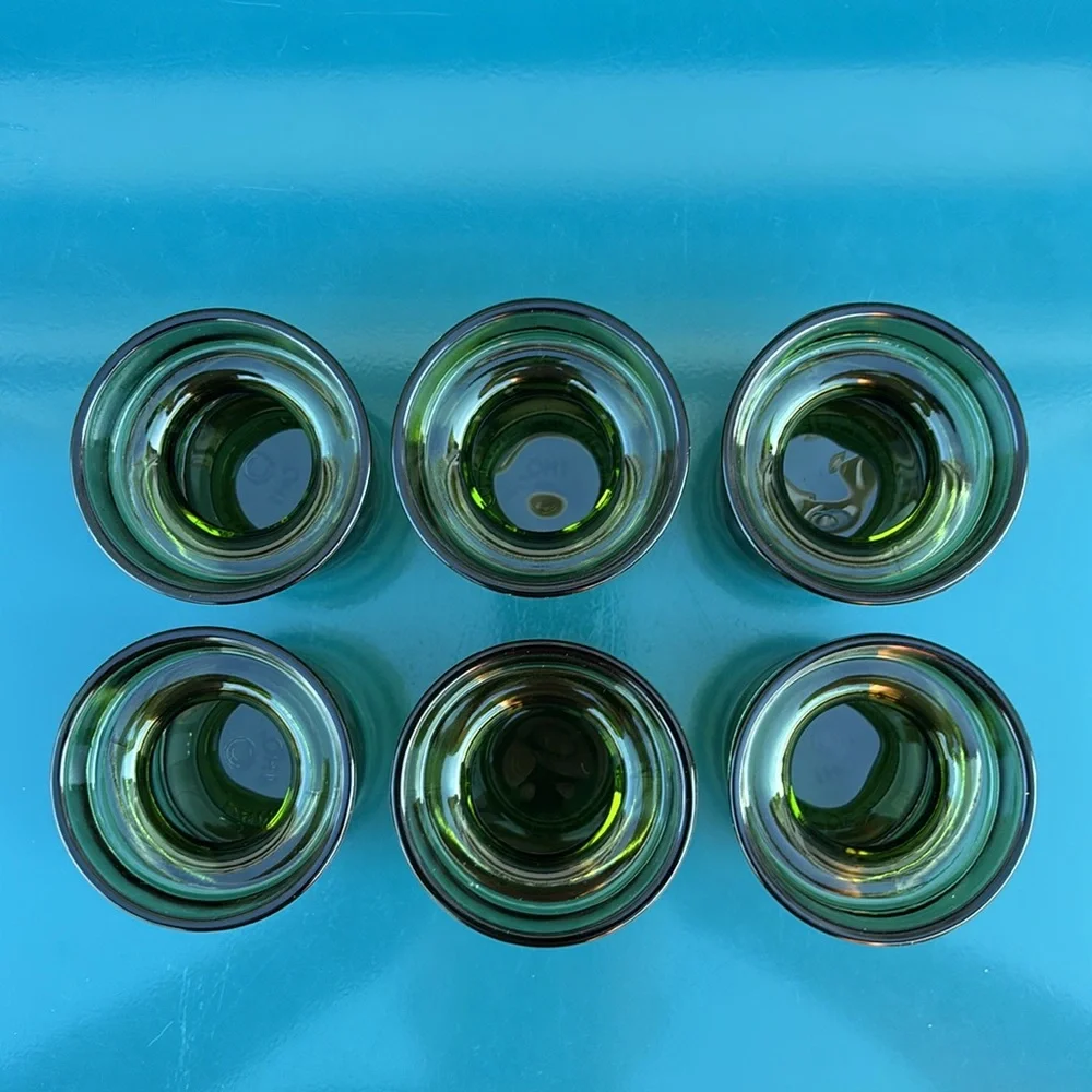 Vintage Dansk Designs Denmark Set Of 6 Green Glass Candleholders
